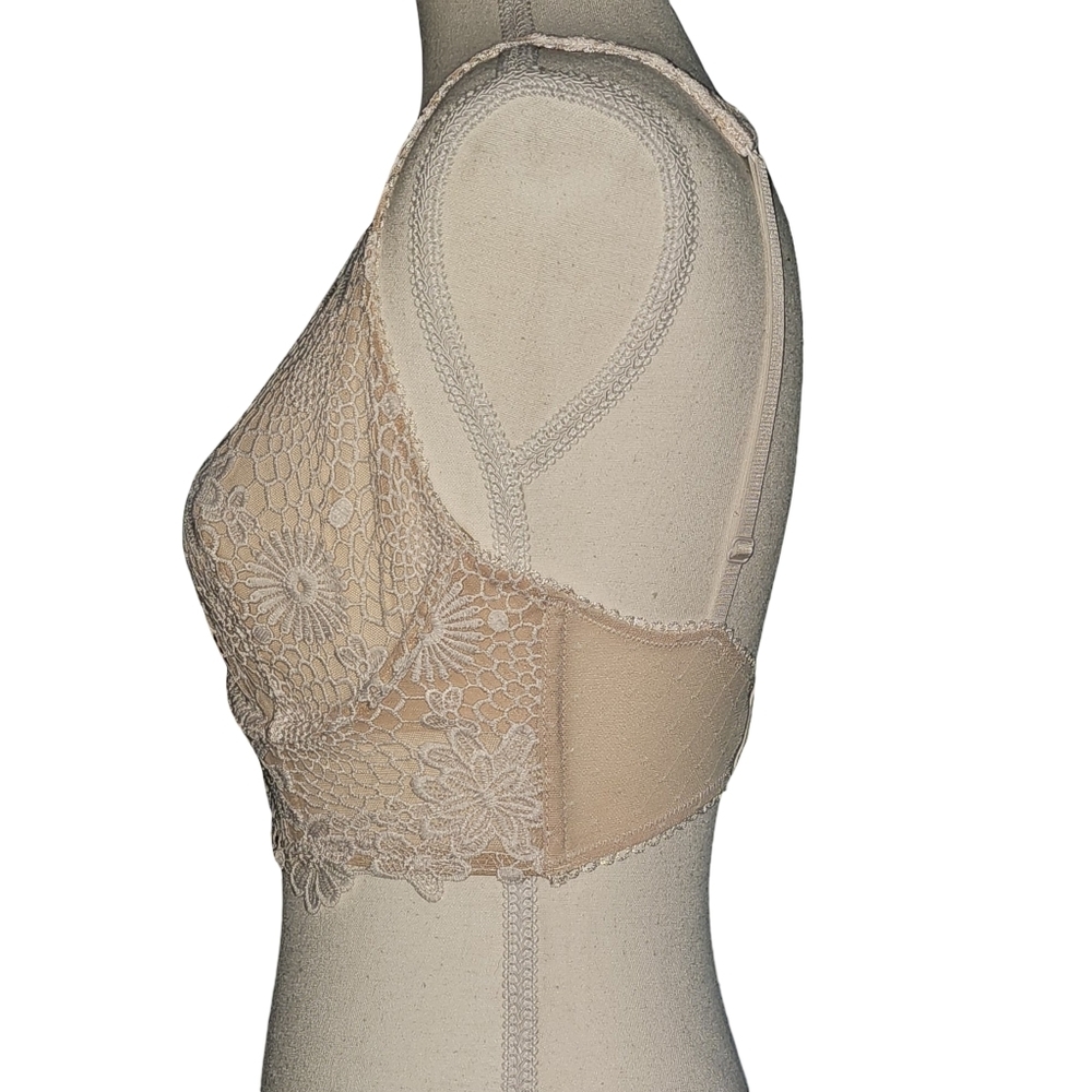 Victorias Secret Dream Angels Lace Mesh Long Line Bra Neutral Floral Boho Sz 32D - Picture 5 of 16